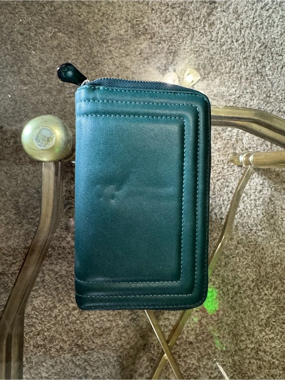 Coach Teal Green Leather Zip Card Wallet